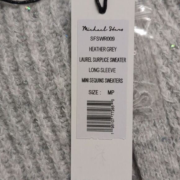 NWT Michael Stars Heather Grey Ribbed Sequin Wrap Laurel Surplice Sweater Sz MP - Picture 9 of 10
